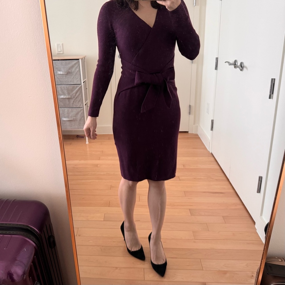 Hobbs London Plum Purple Wrap Dress Wool Blend Machine Washable Size US 2 - Picture 9 of 10